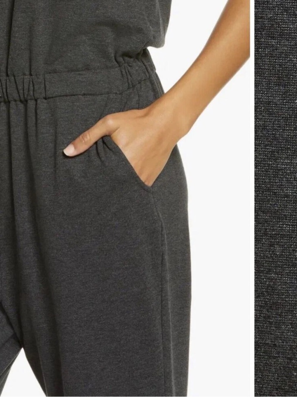 Zella Gwen Sleeveless Knit Drawstring Jumpsuit In Grey Dark Heather - Picture 3 of 9